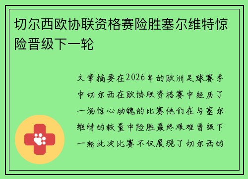 切尔西欧协联资格赛险胜塞尔维特惊险晋级下一轮
